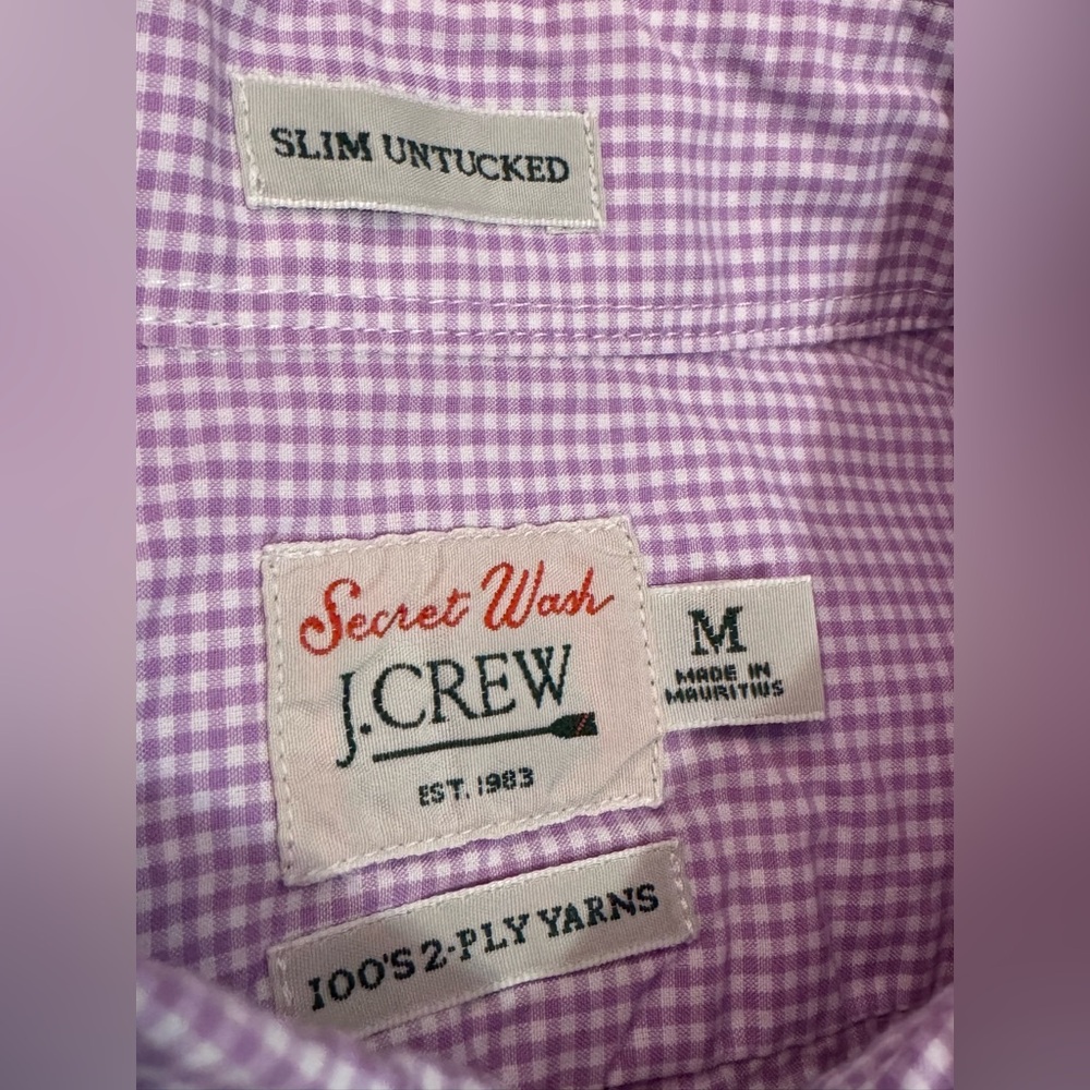 J.Crew Men’s 100’s 2-Ply Yarns Micro Gingham Shirt – Slim Untucked Fit, Size M - Picture 4 of 6